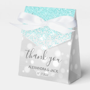 Elegant Aqua Blue Silver Sparkly Glitter Wedding Favor Box