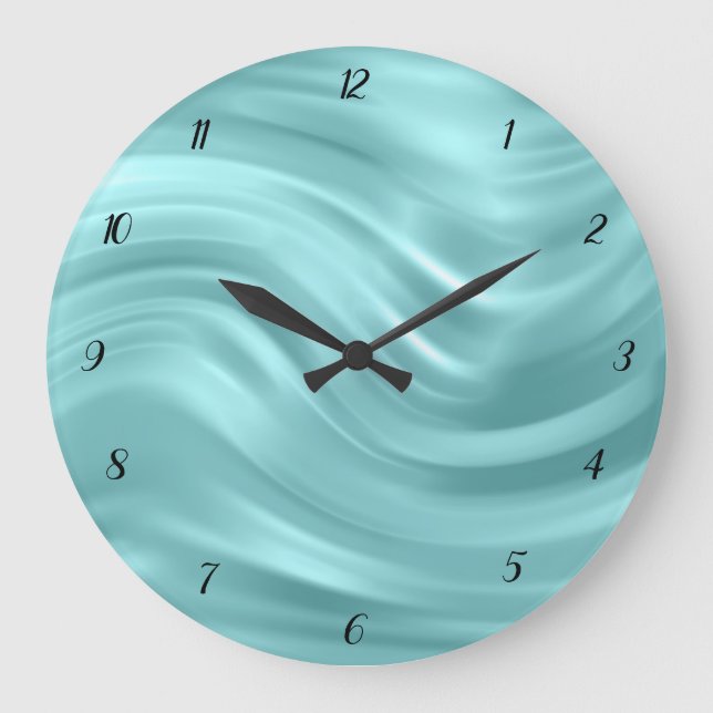 Elegant Aqua Blue Swirl Design Decorative Large Clock (Front)