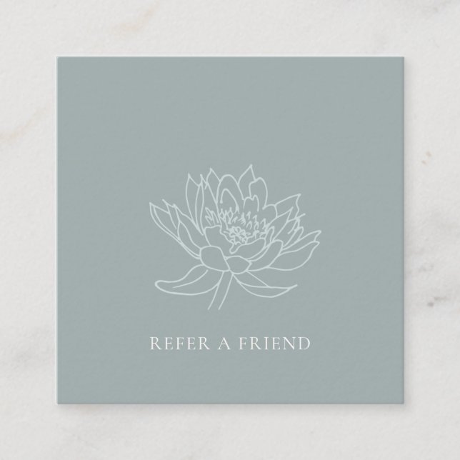 ELEGANT AQUA BLUE TEAL LOTUS FLORAL REFER A FRIEND SQUARE BUSINESS CARD (Front)