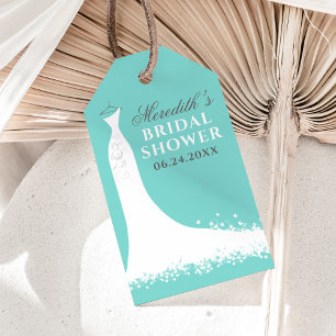 Elegant Aqua Blue Wedding Gown Shower Favour Gift Tags