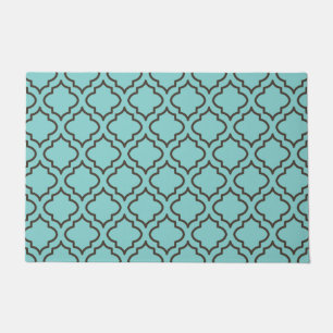 Elegant Aqua Brown Doormat Rug 