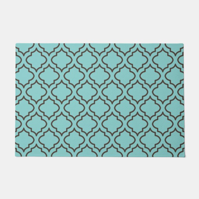 Elegant Aqua Brown Doormat Rug  (Front)