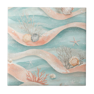 Elegant Aqua Coral Ocean Pattern Tile