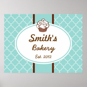 Elegant Aqua Cupcake Business Sign Art  Print