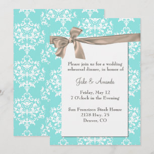 Elegant Aqua Damask Rehearsal Dinner Invitation