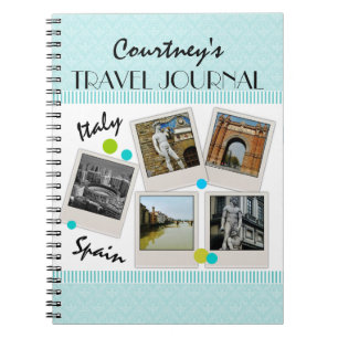 Elegant Aqua Damask Travel Journal and Photos