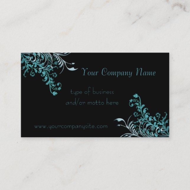Elegant Aqua Floral Embellished Business Card (Front)