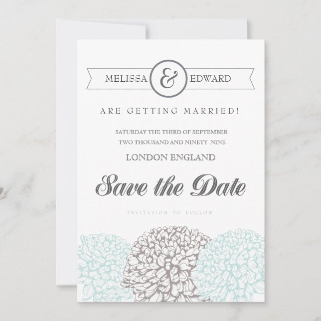 Elegant Aqua Floral Save the Date Digital Invite (Front)