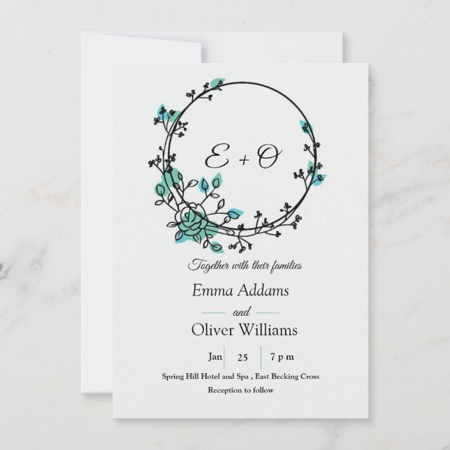  "Elegant Aqua & Green-Themed Wedding Invitation" Invitation (Front)