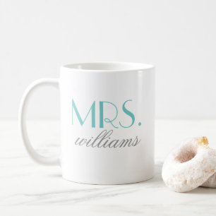 Elegant Aqua Mrs Wedding Monogram Coffee Mug