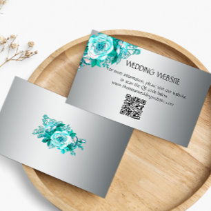Elegant Aqua Roses and Silver Wedding Website  Enclosure Card