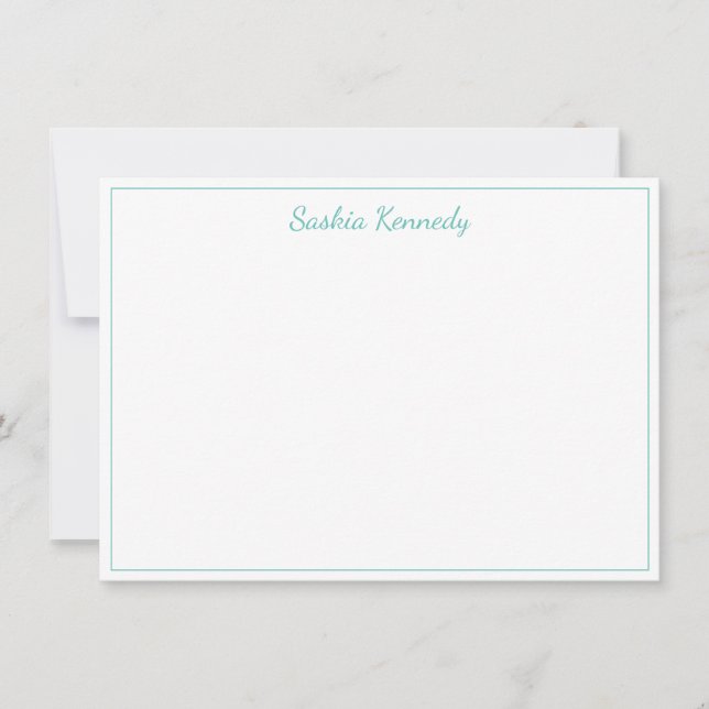 Elegant Aqua Script Border Personalized Card (Front)