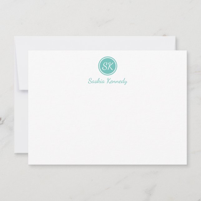 Elegant Aqua Script Monogram Professional Card (Front)