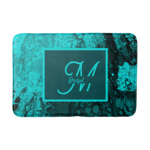 Elegant Aqua Teal bold Script Monogram Bath Mat