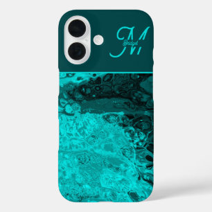 Elegant Aqua Teal bold Script Monogram iPhone 16 Case