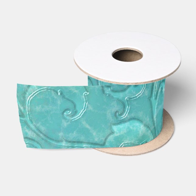 Elegant Aqua Teal Embossed Faux Leather Satin Ribbon (Spool)