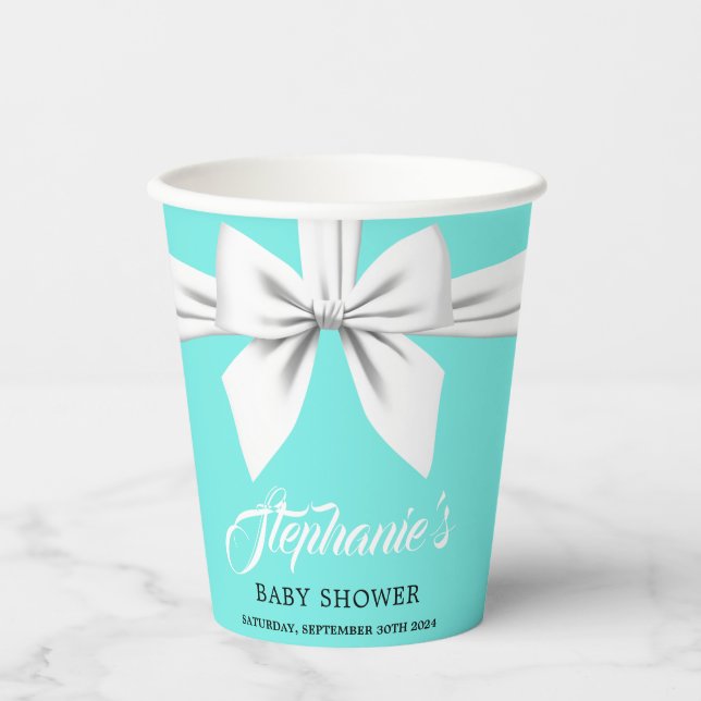 Elegant Aqua Teal Fancy Tiffany Baby Shower Paper Cups (Front)