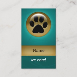 elegant aqua teal paw print pet care Business Card