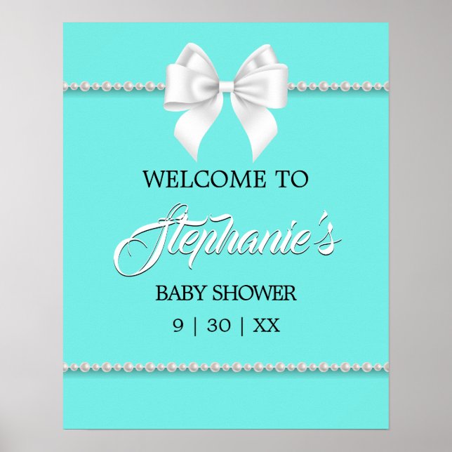 Elegant Aqua Teal Tiffany Baby Shower Welcome Sign (Front)