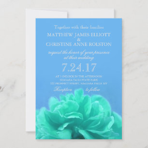 Elegant Aquamarine Blue Floral Wedding Invitation