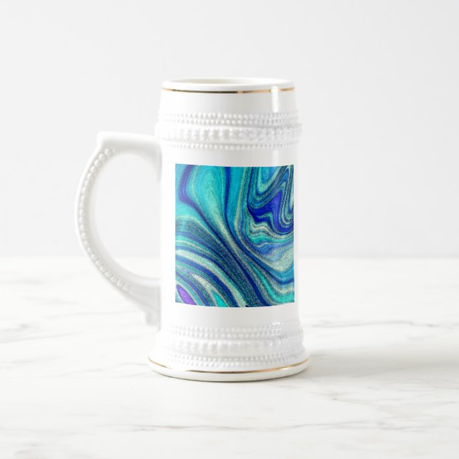 Elegant Aquamarine Paua Rainbow Shell Inspired Beer Stein (Left)