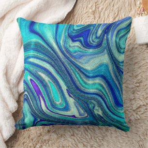 Elegant Aquamarine Paua Rainbow Shell Inspired Throw Pillow