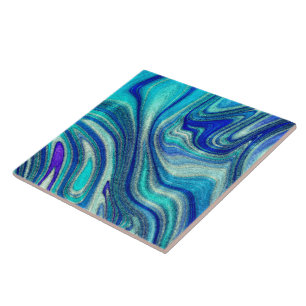 Elegant Aquamarine Paua Rainbow Shell Inspired Tile