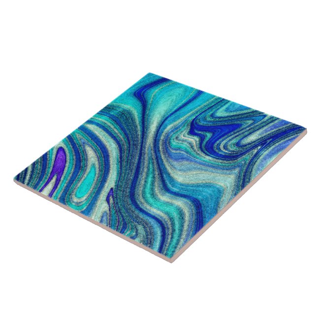 Elegant Aquamarine Paua Rainbow Shell Inspired Tile (Side)