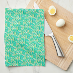 Elegant Aquamarine Watercolor Floral Petal Kitchen Towel
