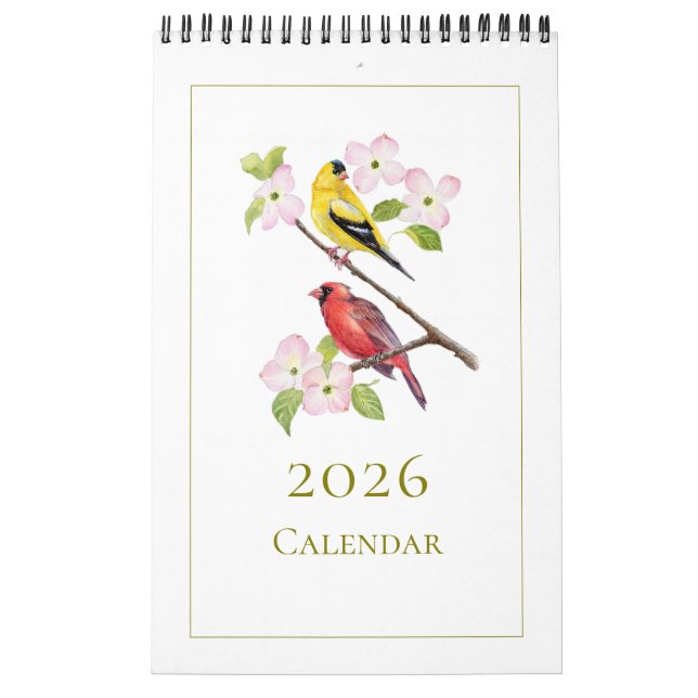 Elégant Aquarelle Birds 2026 Calendrier (Protection)