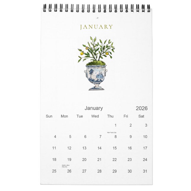 Elégant aquarelle Botanique 2026 Calendrier (Jan 2026)