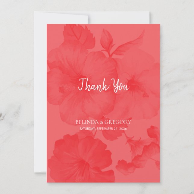 Elégant aquarelle Hibiscus Mariage Carte de remerc (Dos)