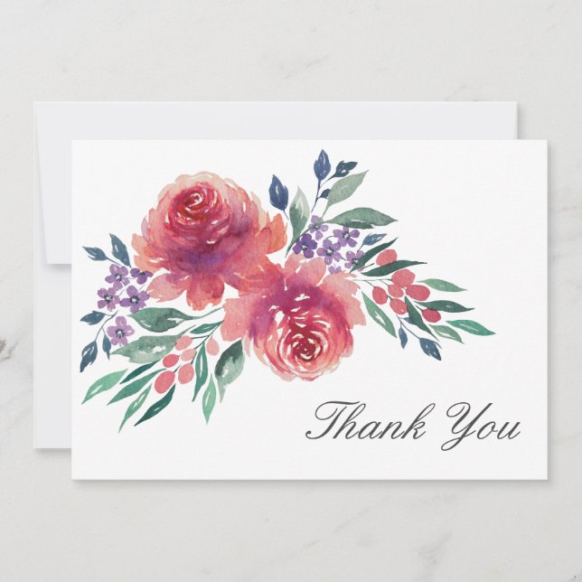 Elégant aquarelle Mariage Floral Carte de remercie (Devant)