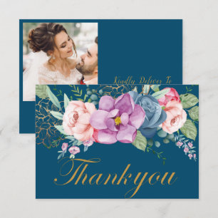 Elégant aquarelle Mariage Floral Carte de remercie