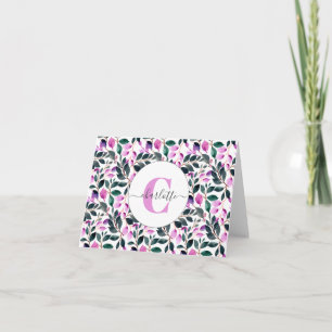Elégant aquarelle motif floral violet Monogramme