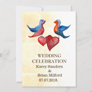 Elégant Aquarelle Oiseaux Mariage Invitations