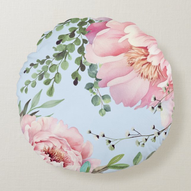 Elégant Aquarelle Peonies Coussin rond (Devant)