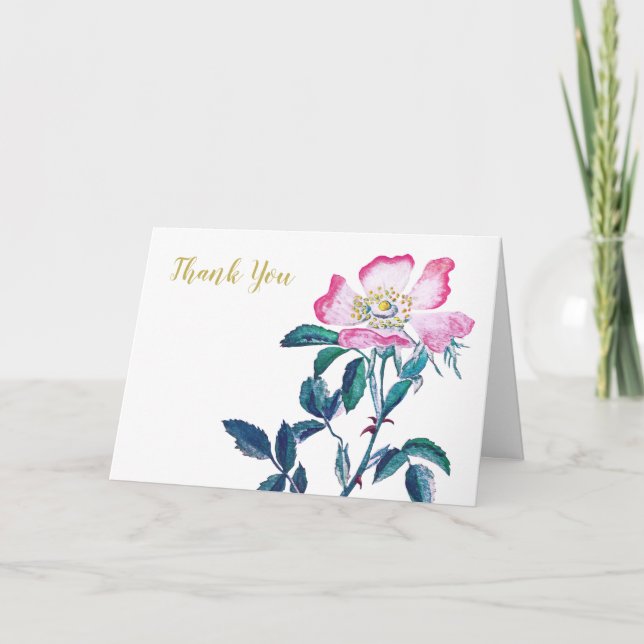 Elégant Aquarelle Rose Fleur Merci (Devant)