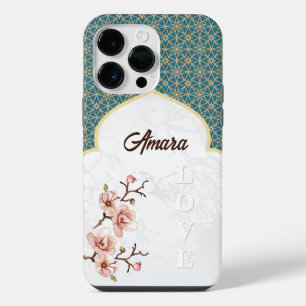 Elegant Arabesque Arch   Deep Teal & Gold  iPhone 14 Pro Max Case