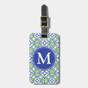 Elegant Arabesque Damask Blue & Green Personalized Luggage Tag