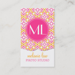 Elegant Arabesque Damask Hot Pink Personalized Business Card