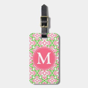 Elegant Arabesque Damask Pink & Green Personalized Luggage Tag