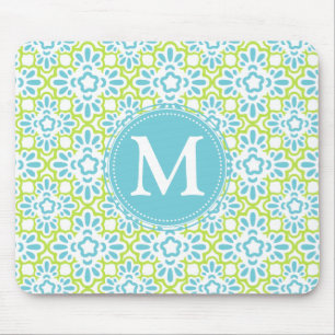 Elegant Arabesque Damask Turquoise Personalized Mouse Pad