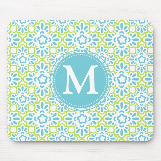 Elegant Arabesque Damask Turquoise Personalized Mouse Pad (Front)