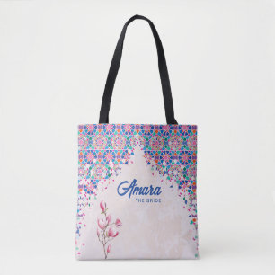 Elegant Arabesque Floral Tote Bag Teal & Gold