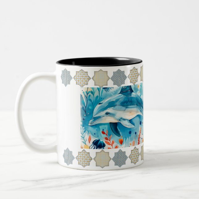 Elegant Arabesque Tile Pattern Mug" Two-Tone Coffee Mug (Left)