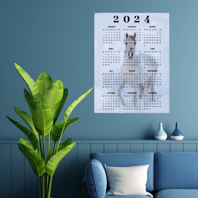 Elegant Arabian White Horse in Snow 2024 Calendar Poster (Creator Uploaded)