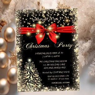 Élégant, arbre de Noël doré, étoiles  Invitation d