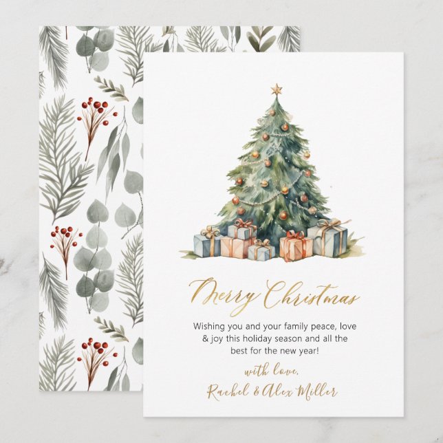 Élégant Arbre de script non photo Cartes de Noël (Devant / Derrière)