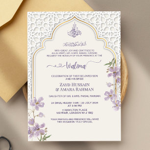 Elégant Arc Islamique Walima Invitation   Pourpre